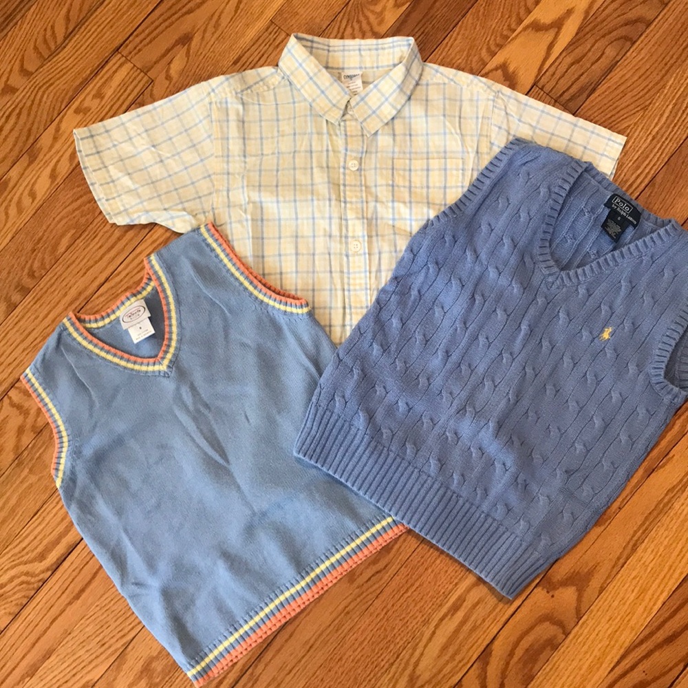 Bundle of 3 Boys Size 5-6 Sweater Vests & Shirt